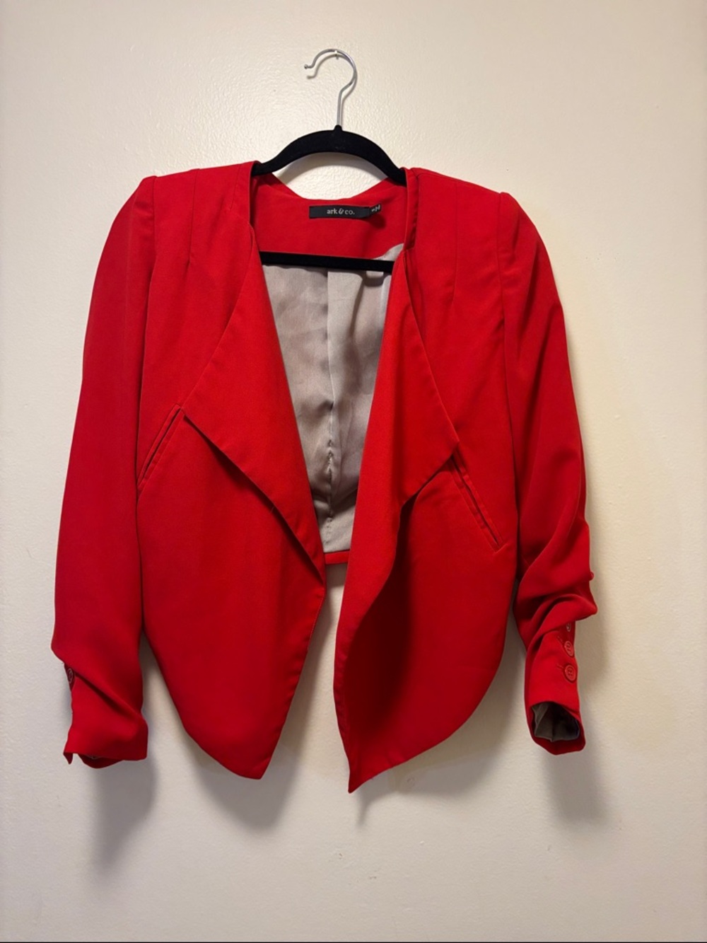 Ark & Co Red Draped Open-Front Blazer